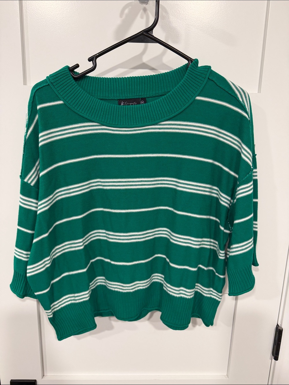 Green Striped Scoop-Neck Sweater - Relaxed Lightweight Knit